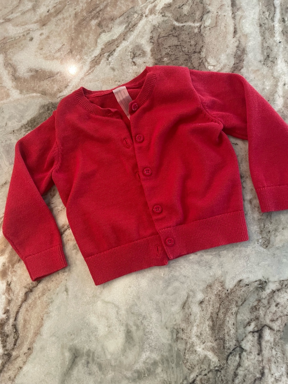 Primary Baby Girls Red Sweater Cardigan Cotton Knit Holiday Size 6-12 Months
